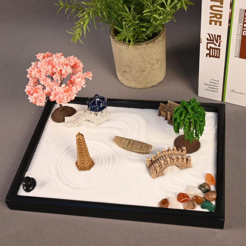 Yoquare Mini Zen Garden, White Sand, 10" x 7" Rectangular