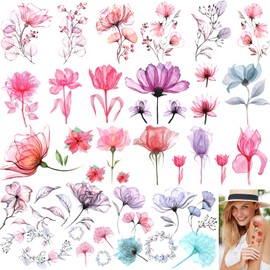 Qianyu 10 Blätter Temporäre Blumen-Tattoos Wasserdichte Bunt Fake Tatoo Sticker Kit Kindertattoo zum Aufkleben Frauen Gesicht Haut Arm Geburtstags Party Festival Sommerliche Make-up Körperdekoration