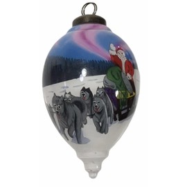 Inner Beauty Gifts Alaska Santa Sled Dog Team Wilderness Northern Lights Glass Ornament, White