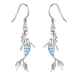 Mermaid Earrings 925 Sterling Silver Mermaid Dangle Drop Earrings Ocean Beach Jewelry Mermaid Decor Mermaid Lover Gift for Women