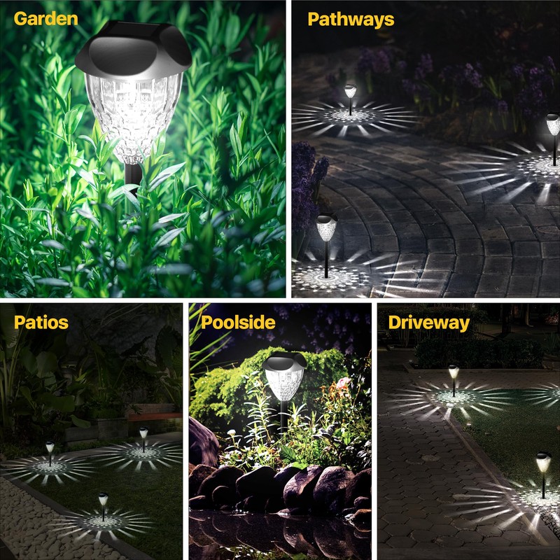 Ensenior 8-Pack Solar Lights Outdoor, Auto ON/Off 6500K LED Solar