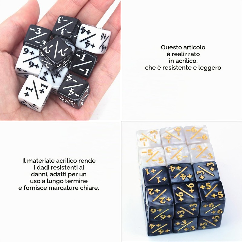 Set di 36 dadi magici più e meno, dadi segnati