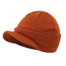 Home Prefer Men's Winter Beanie Hat with Brim Warm Double Knit Cuff Beanie Cap, Pumpkin, One Size