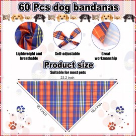 Chicingyou 108 Pcs Fall Plaid Dog Bandanas Bulks Adjustable Striped Bow Ties for Dogs Autumn Buffalo Bowknot Reversible Triangle Scarf Kerchief for Small Large Medium Pet Cat Grooming Outfit Costume