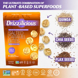 Drizzilicious Mini Rice Cakes Salted Caramel - Rice Crisps, Healthy Snack for Adults & Kids, Flavored Rice Cakes, Vegan, Gluten Free, Allergen Free, 90 Calories Per Serving - 4 oz (Pack of 1)