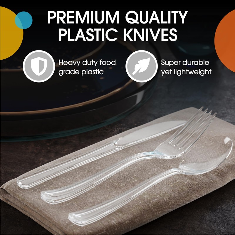 Exquisite Disposable Clear Plastic Knives 50 Pcs - Heavy Duty