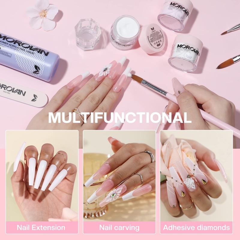 Morovan Acrylic Nail Set Starter Set Complete - 3 Colours