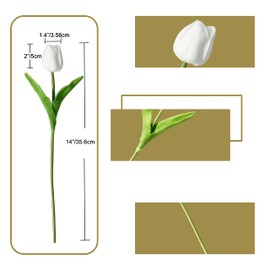 ONLY ART 20pcs White Artificial Tulip Flowers with Soft Latex Materials for Home & Kitchen Decoration