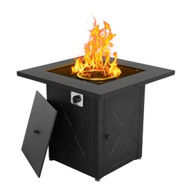 Propane Fire Pit Table, 28 Inch Square Outdoor Gas Fire Pits Clearance 50,000 BTU with Steel Tabletop, Removable Lid, Lava Rocks for Outside Patio, Garden, Deck, Yard…
