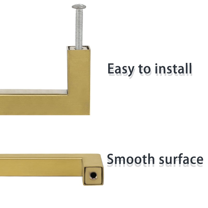 LONTAN 5 Pack Gold Kitchen Door Handles 192mm Square Brushed