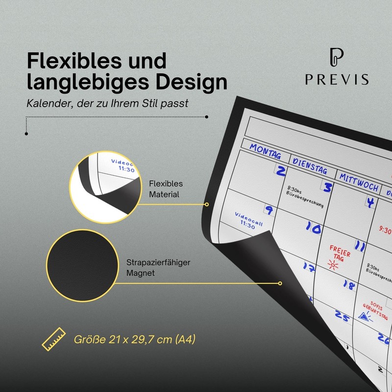 Previs Whiteboard Monthly Planner Magnetic A4 - Magnetic Calendar Fridge