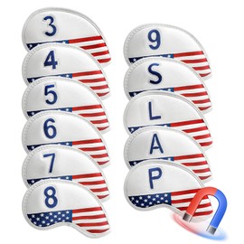 Golf Iron Cover Magnetic Closure Golf Head Cover Wedge Cover Premium PU Leather Lightweight Waterproof Wear-Resistant Embroidered Number Head Protective Cover LT-016