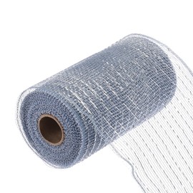 MECCANIXITY 6 Inch Glitter Poly Burlap Mesh for Wreath, Decorative Mesh Fabric Ribbon 10 Yard for Fall Easter Christmas Flower Bow, Clear Gray & Silver