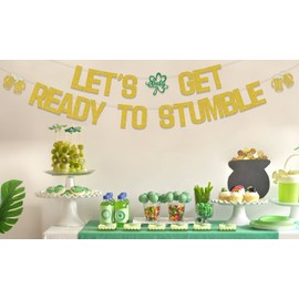 SJcysrilla Let's Get Ready To Stumble Banner St. Patrick's Day Theme Bachelorette Party Decorations Let's Get Shamrock Banner for St. Patrick's Day Party Bunting Sign Gold Glitter