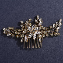 Lenjicons Bridal Crystal Hair Comb Vintage Flower Rhinestone Wedding Hair Comb Wedding Hair Accessories Luxuries Rhinestone Bridal Hairpiece for Wedding Women (gold)
