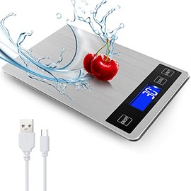 33lb Food Kitchen Digital Scale,1g/0.05oz Precise Graduation, USB Charging Kitchen Scale, Waterproof Stainless Steel with LCD Display, Ounces and Gram