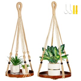 Shineloha 2 Pack Macrame Plant Hanger | Hanging Planters for Indoor Plant, Indoor Hanging Planter Shelf | Plant Hanger, Hanging Plant Holder, No Plant/Pot Included (Jute) (1 Large+ 1 Medium)…