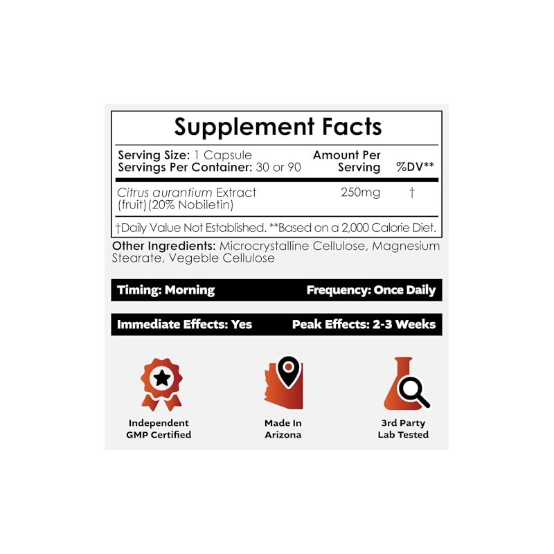 Nootropics Depot- Cápsulas de Nobiletina 250mg 30 Recuento 20 Extracto