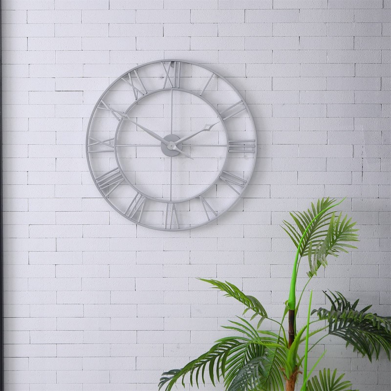 CLXEAST Large Modern 30 Inch Wall Clock Silver, Oversized Big