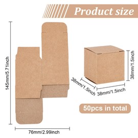 BENECREAT 50PCS Gift Boxes Brown Paper Boxes Party Favor Boxes 1.5x1.5x1.5 Inches with Lids for Gift Wrapping, Wedding Party Favors, Mother's Day Festival Gift Packaging