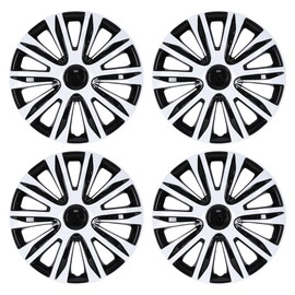 ROXX 4Pcs Set 15inch Universal Wheel Rim Cover Hubcaps Replacement (Only Fit for Iron Hub), ABS Material Snap On Car Truck SUV Hub Cap (5083,Black Lacquer & White Lacquer)