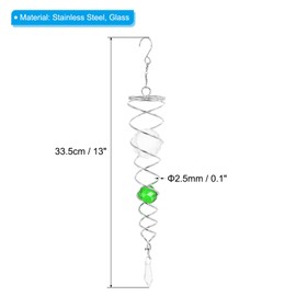 PATIKIL 13 Inch Gazing Ball Spiral Tail, Stainless Steel Wind Spinners Stabilizer with 2 Glass Balls Prism and Hanging Swivel Hook for Indoor Outdoor Garden Decoration, Green