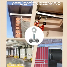 BiJun 4 Wheel Unistrut Trolley Silent Trolley Assembly Rollers, Unistrut Trolley Roller Steel with M10 Bolt and Lifting Eye Nuts for Use with 1-5/8" Wide and All1-5/8"Ortaller Strut Channel