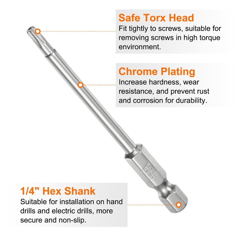 sourcing map 10pcs T15 Security Torx Bit 1/4" Hex Shank