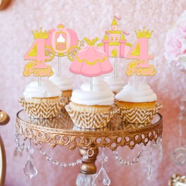Kreat4joy Four Ever a Princess Cupcake Toppers, 24pcs Princess Party Decorations for 4 Year Old Girl
