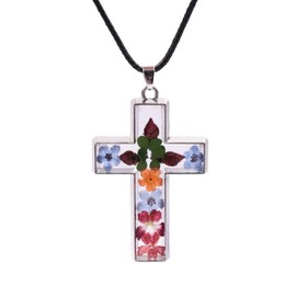 Vonluxy Silver Cross Necklaces for Women-Pressed Flower Cross Pendant Christian Jewelry Necklace Gifts for Women Mother Friends Sister,Colorful
