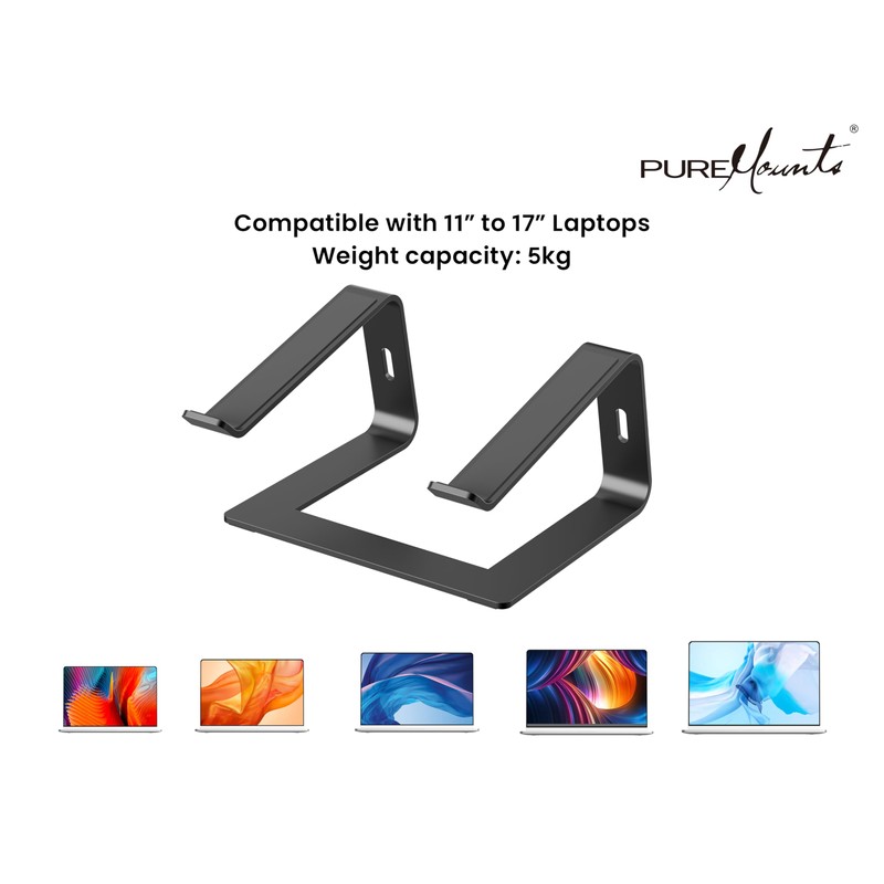 PureMounts Laptop Stand, Ultra-Slim, Ergonomic Aluminium Notebook Holder with Ventilation