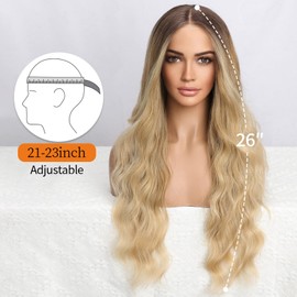 Nnzes Long Blonde Wavy Wig for Women Middle Part Curly Wigs Natural Looking Ombre Blonde Synthetic Heat Resistant Fiber Women Wigs for Daily Party Use