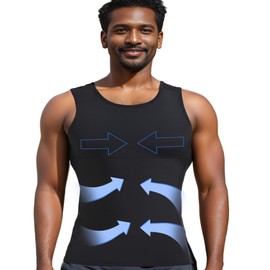 Henicepte Mens Undershirt Tummy Control Chest Compression Hidden Gynecomastia Undershirt Shapewear, black