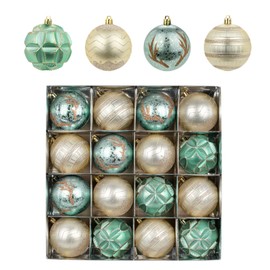 YOBON 16Pcs Mint Green Christmas Ball Ornaments Set, 80mm/3.15" Big Shatterproof Christmas Tree Baubles Hanging Decorations for Christmas Tree/Wedding/Party/Home Decor (Gold & Green)