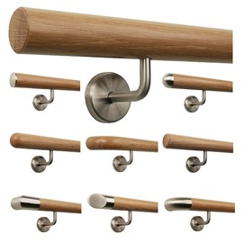 Oak Railing Handrail Set Kit with Angled Holder Various End Pieces, Length 30-500 cm from One Piece