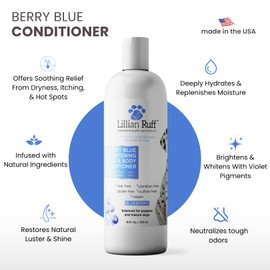 Lillian Ruff PRO Formula Berry Blue Brightening Dog Conditioner - Professional Whitening Conditioner Hydrate Dry Skin, Soften, Detangle, Restore Shine - Provitamin B5, USA Made 16oz
