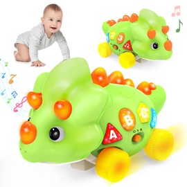 BainGesk Musical Dinosaur Crawling Toy for 6-18 Months, Baby Toys with ABC, 123, Music & Light, Encourages Crawling & Learning