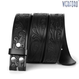 WERFORU Western Leather Belt Strap for Men Women Cowboy Western Belts without Buckle Men Western Leather Belt for Jeans Pants Dresses,Black- floral pattern, Fit Size 33"-37"