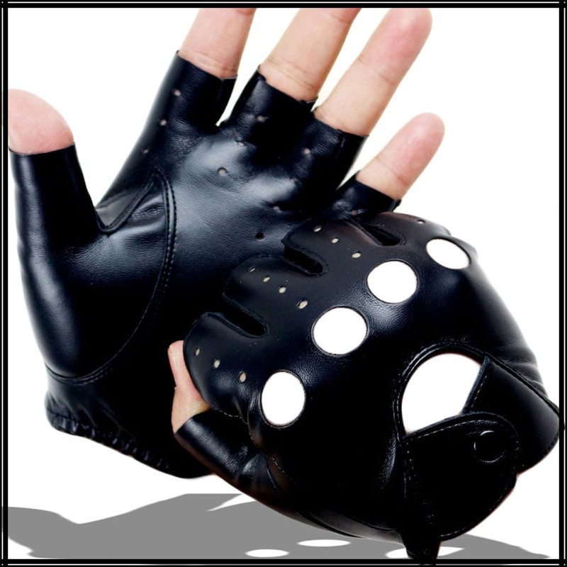 White Fang NT249 Fingerless Gloves, Punk Rock Leather, Cool Band,