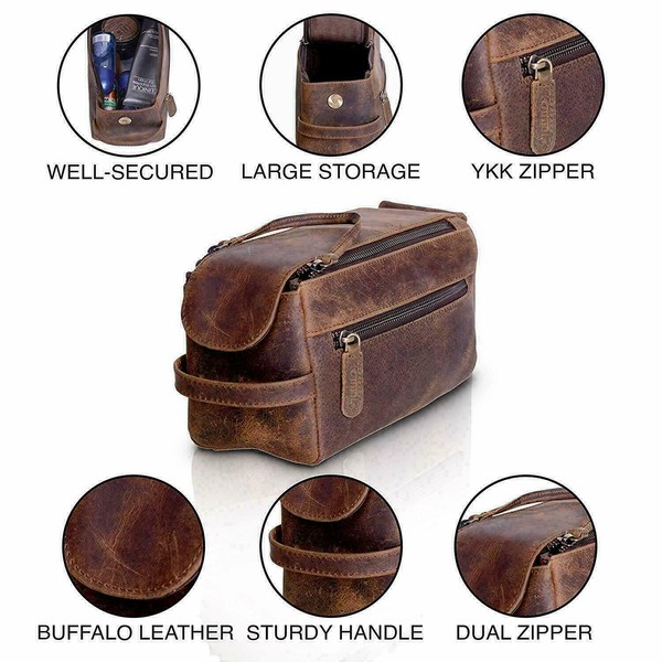 Vintage Buffalo Leather Toiletry Travel Dopp kit Shaving Kit Cosmetic Gift Bag