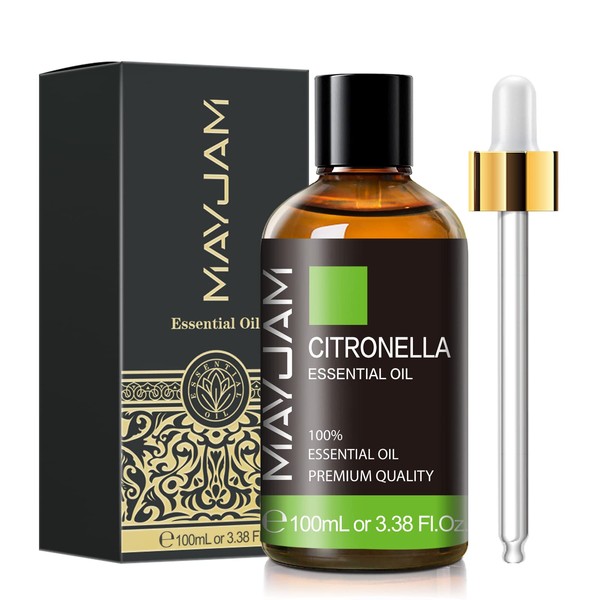 Citronella Essential Oil with Glass Dropper, MAYJAM 100ml/3.38fl.oz Pure Essential