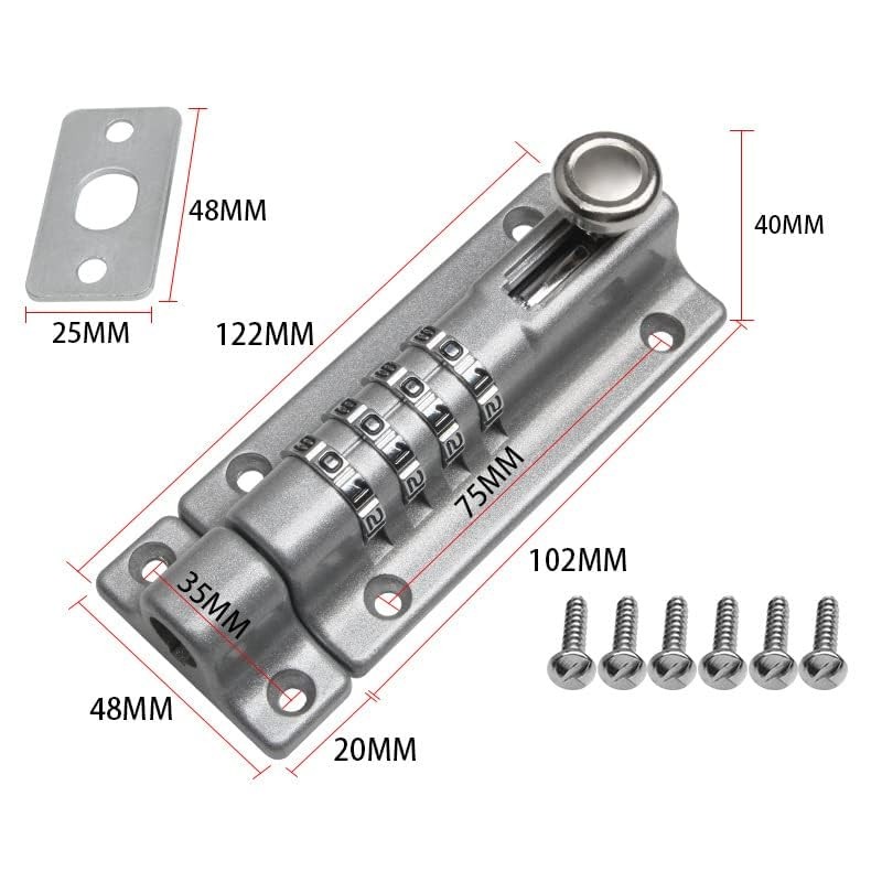 WANGCL Combination Locking Bolt 4 Digit Sliding Lockable Heavy Duty