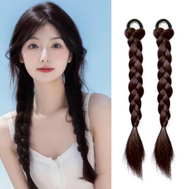 Natunofu Wig, Hair Extension, Braided, Baby Hair Extension, Set of 2, Ponytail Ring, Wig, Twin, Braid, Wig, Dance, Hair Accessories, Hair Extension, Ponytail, Hair Extension, Stylish, Popular, Easy to Wear, Natural Feel (Dark Brown)