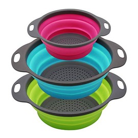 SKERITO Set of 3 Collapsible Kitchen Colander/Strainer, Two 4 One Piece-2 Quart,Perfect for Draining Pasta, Vegetable,Fruits (Green,Blue, Purple), polypropylene