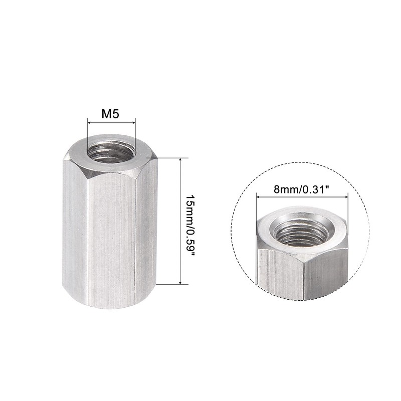 sourcing map M5 x 0.8-Pitch 15mm Length 304 Stainless Steel