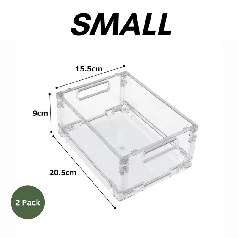REHUK Premium 2 Pack Strong Transparent Plastic Collapisble Stackable Storage