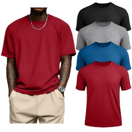 Evervibe 4 Pack Men's Big & Tall Short Sleeve Tees, Crew Neck Cotton Blend T-Shirts Moisture Wicking Stretch Casual Gym Wear(Red, Blue, Light Grey, Black,4X-Large)