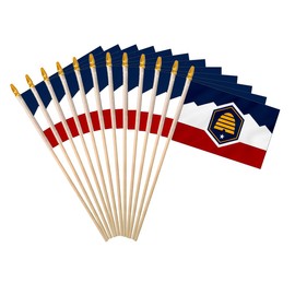New Utah State Handheld Stick Flag 4x6 Inch 12 Pack Small Mini UT Flag On Wooden Stick For Patriotic Festival Events Party Decoration (New UT, 4X6 In)