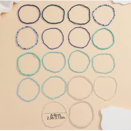 XAM 18 Cross-border Bohemian Blue Gradient Beaded Multi-layer Wear Adjustable Bracelet Anklet Set Women Foot Accessories