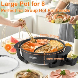 Stariver 6L Electric Hot Pot with Divider - Dual-Flavor Fondue & Shabu Shabu Pot, 1360W with 5-Temp Control, Non-Stick & BPA-Free, Perfect for Family Dinners & Parties